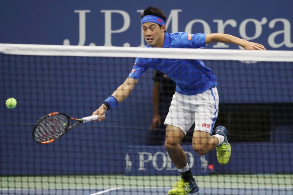 Sep 7, 2016; New York, NY, USA; Kei Nishikori of Japan chases a shot from against Andy Murray of Great Britain (not pictured) on day ten of the 2016 U.S. Open tennis tournament at USTA Billie Jean Kin ...