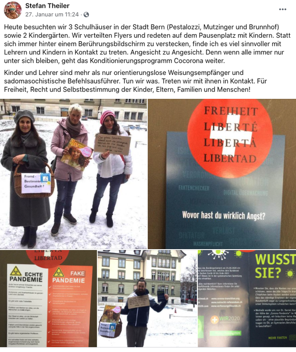 Corona-Leugner um den Berner Polit-Exoten Stefan Theiler verteilten Propaganda-Material in Berner Schulhäusern. Und posteten die Bilder öffentlich auf Facebook.