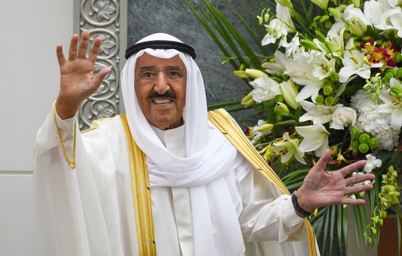 epa08554404 (FILE) - Kuwaiti Emir Sheikh Sabah al-Ahmed al-Sabah waves upon arrival to attend the inaugural session of the new parliament term at the National Assembly in Kuwait City, Kuwait, 30 Octob ...