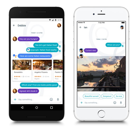This photo combo of images provided by Google demonstrates the use of the company&#039;s new Allo app. Google wants to modernize phone chats by bringing a personal virtual assistant to conversations.  ...