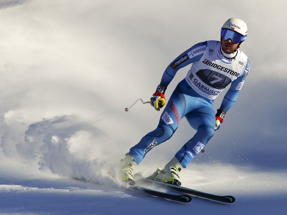 Norway&#039;s Kjetil Jansrud arrives the the finish area of an alpine ski, men&#039;s World Cup downhill race, in Garmisch Partenkirchen, Germany, Friday, Jan. 27, 2017. (AP Photo/Giovanni Auletta)
