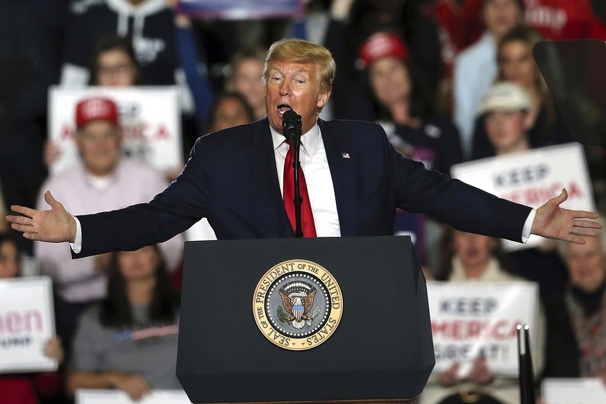 President Donald Trump speaks at a campaign rally Tuesday, Jan. 28, 2020, in Wildwood, N.J. (AP Photo/Mel Evans)