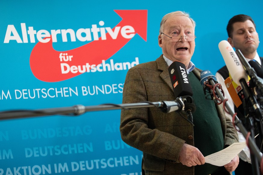 epa07269333 Co-leader of the Alternative for Germany party (AfD) Alexander Gauland speaks during a presser at the Jakob-Kaiser-Haus in Berlin, Germany, 08 January 2019. Frank Magnitz, leader of Altern ...