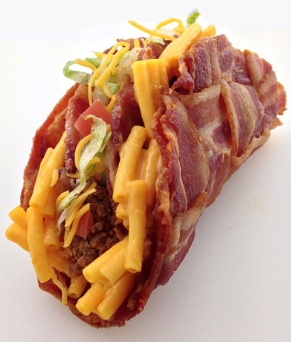 The Double Decker Mac &amp; Cheese Stuffed Bacon Weave Taco http://dudefoods.com/the-double-decker-mac-cheese-stuffed-bacon-weave-taco/