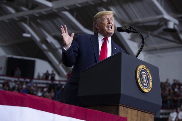 President Donald Trump speaks during a campaign rally at the Monroe Civic Center, Wednesday, Nov. 6, 2019, in Monroe, La. (AP Photo/ Evan Vucci)
Donald Trump