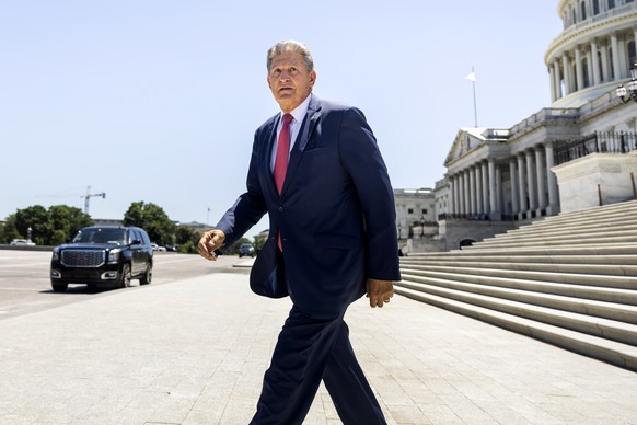 epa09280664 Democratic Senator from West Virginia Joe Manchin leaves the US Capitol following a vote in Washington DC, USA, 17 June 2021. Manchin is part of a group of 10 Senators who are trying to se ...