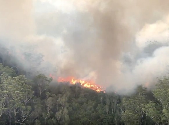 A supplied image obtained on Friday, December 4, 2020, of an aerial screen grab image of the K&#039;gari (Fraser Island) fire captured on Wednesday, December 02, 2020. Tourists have been ordered to st ...