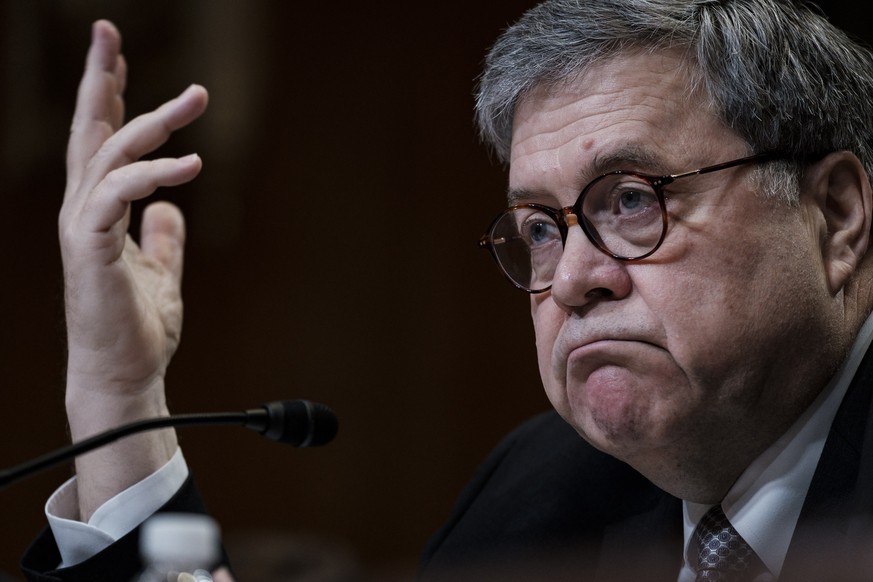 epa07497182 US Attorney General William Barr testifies before the Senate Appropriations Committee on the Department of Justice fiscal 2020 budget request in Washington, DC, USA, on 10 April 2019. EPA/ ...