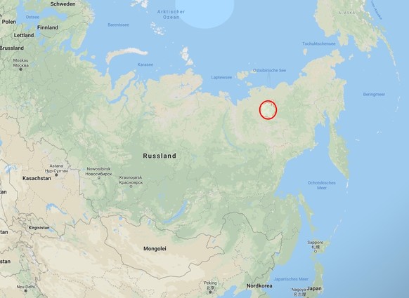 Karte Fundstelle Eiszeit-Wolf, Permafrost in Jakutien