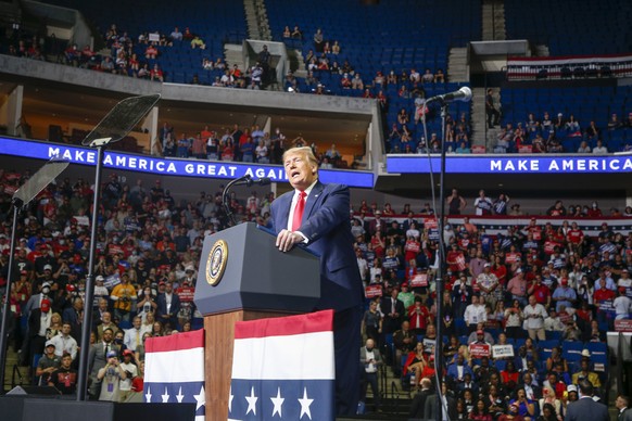 President Donald Trump speaks during his campaign rally at BOK Center in Tulsa, Okla., Saturday, June 20, 2020. (Ian Maule/Tulsa World/Tulsa World via AP)