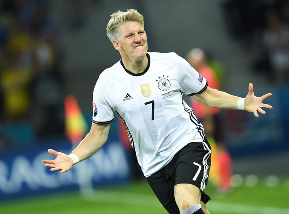 epa05447419 FILE - A file picture dated June 12, 2016 shows Bastian Schweinsteiger of Germany celebrating after scoring the 2-0 lead during the UEFA Euro 2016 Group C soccer match between Germany and  ...