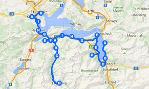 Die ungefähre Strecke der heutigen Etappe von Sisikon nach Luzern.