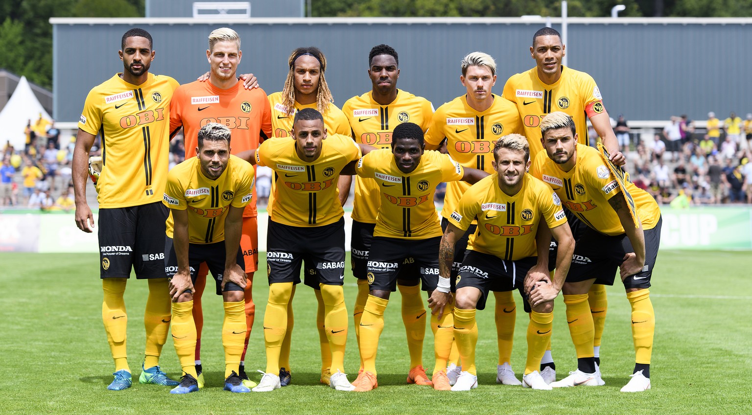 YBs players take a pose during a friendly soccer match of the international Uhrencup tournament between Switzerland&#039;s BSC Young Boys and England&#039;s Wolverhampton Wanderers F.C. at the Stadion ...