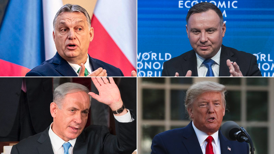 Viktor Orban, Andrej Duda, Benjamin Netanjahu und Donald Trump. (von oben links).
