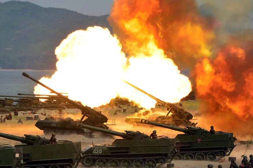 This photo released by the North Korean government on Wednesday, April 26, 2017 shows what was said to be a &quot;Combined Fire Demonstration&quot; held to celebrate the 85th anniversary of the North  ...