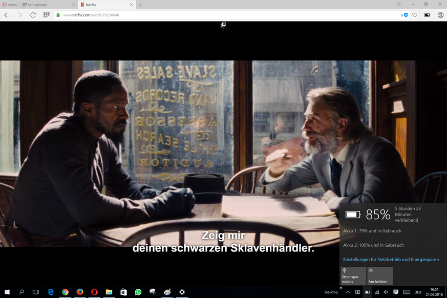 Opera hat nach 60 Minuten Film-Streaming 15% Akku verbraucht.&nbsp;Mit diesem Browser könnte man hochgerechnet etwa 6 Stunden und 40 Minuten Netflix streamen.&nbsp;
