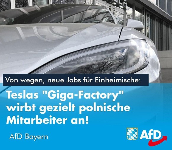 AfD-Propaganda gegen Teslas Gigafactory bei Berlin.