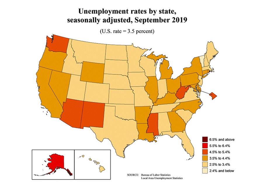 Arbeitslosenrate nach US-Bundesstaaten, September 2019