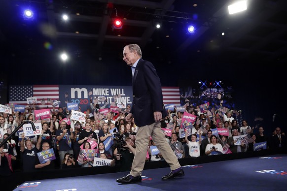 Democratic presidential candidate former New York City Mayor Mike Bloomberg walks off stage after speaking during a rally, Tuesday, March 3, 2020, in West Palm Beach, Fla. (AP Photo/Lynne Sladky)
Mike ...