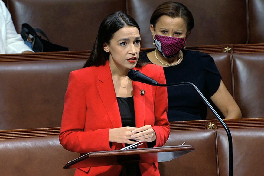 In this image from video, Rep. Alexandria Ocasio-Cortez, D-N.Y., speaks on the House floor, Thursday, July 23, 2020 on Capitol Hill in Washington. Ocasio-Cortez&#039;s objections to a Republican lawma ...