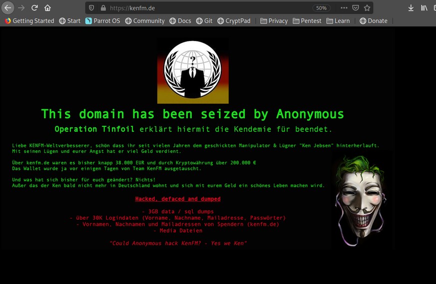 Die Website Kenfm.de wurde am 12. Juni 2021 von Internetaktivisten der Gruppe Anonymous Deutschland gehackt. Anonymous nutzte nach eigenen Angaben eine Sicherheitslücke, um sich illegal Zugang zu vers ...