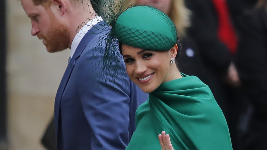 Britain&#039;s Prince Harry and Meghan, Duchess of Sussex arrive to attend the annual Commonwealth Day service at Westminster Abbey in London, Monday, March 9, 2020. The annual service organised by th ...