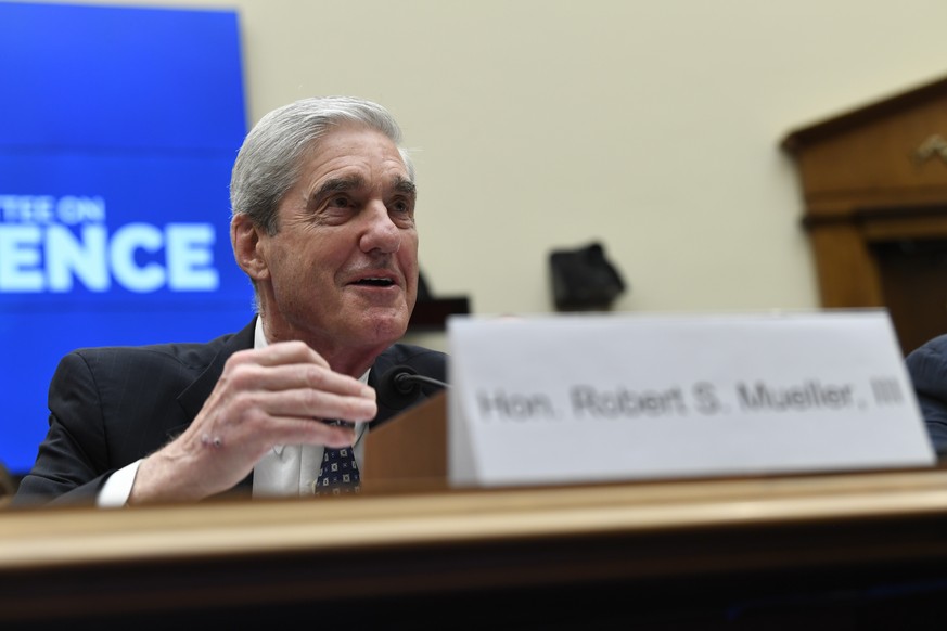 Former special counsel Robert Mueller testifies on Capitol Hill in Washington, Wednesday, July 24, 2019, before the House Intelligence Committee hearing on his report on Russian election interference. ...