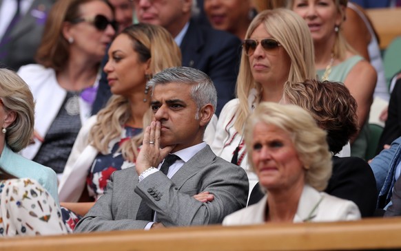 epa05418456 Mayor of London Sadiq Khan, in the Royal Box on Centre Court prior to the men&#039;s singles final between Andy Murray and Milos Raonic during the Wimbledon Championships at the All Englan ...