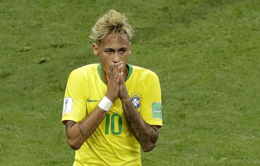 Brazil&#039;s Neymar reacts after failing to score during the group E match between Brazil and Switzerland at the 2018 soccer World Cup in the Rostov Arena in Rostov-on-Don, Russia, Sunday, June 17, 2 ...