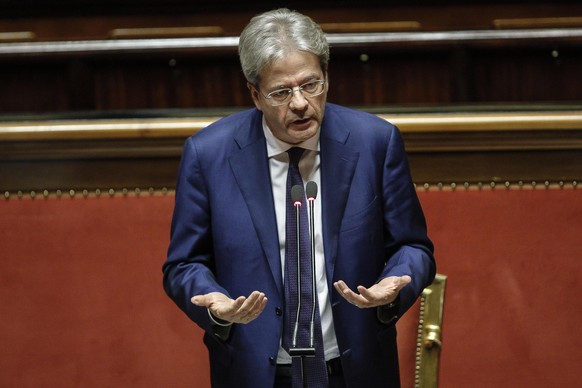 epa05854634 Italian Prime Minister Paolo Gentiloni addresses the extraordinary Conference of Presidents of Parliaments of the European Union at Senate Hall as part of the 60th anniversary of the signi ...