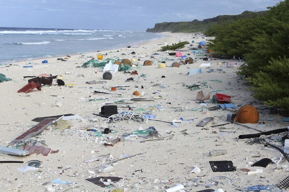 In this 2015 photo provided by Jennifer Lavers, plastic debris is strewn on the beach on Henderson Island. When researchers traveled to the tiny, uninhabited island in the middle of the Pacific Ocean, ...