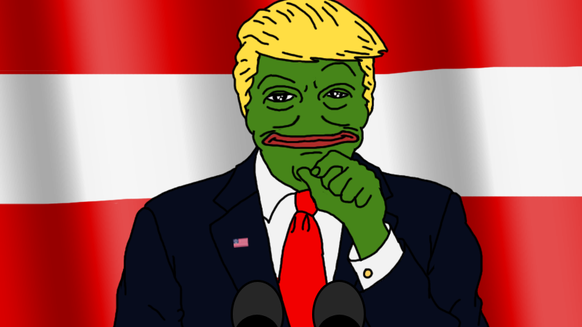 Das Maskottchen der Alt-Right-Bewegung, Pepe der Frosch, kommt auch als Donald Trump in Frankreich gar nicht gut an.