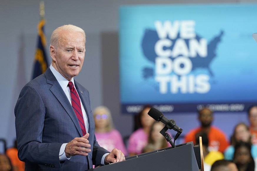 President Joe Biden speaks at the Green Road Community Center in Raleigh, N.C., Thursday, June 24, 2021. Biden is in North Carolina to meet with frontline workers and volunteers and speak about the im ...