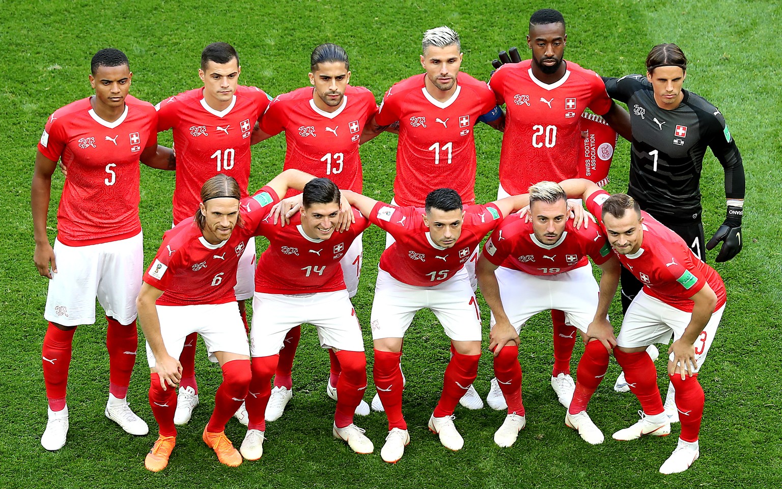epa06860886 Switzerland&#039;s starting eleven poses before the FIFA World Cup 2018 round of 16 soccer match between Sweden and Switzerland in St.Petersburg, Russia, 03 July 2018.

(RESTRICTIONS APP ...