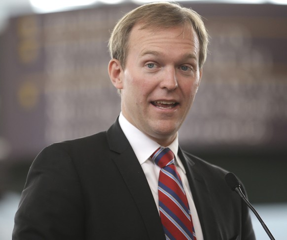 Salt Lake County Mayor Ben McAdams speaks during a news conference announcing the world&#039;s largest outdoor retail show has renewed its contract two more years through 2018 Monday, Aug. 24, 2015, i ...