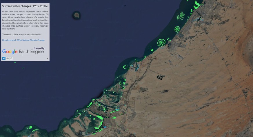 Aqua Monitor: Landgewinn bzw. Landverlust Dubai