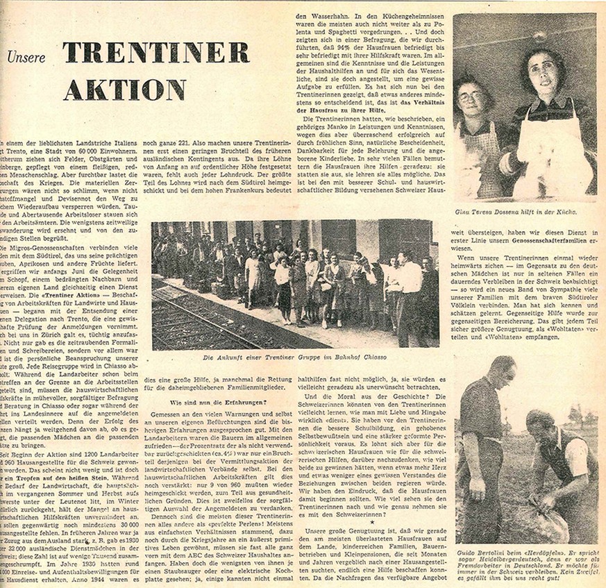 1946 startete die Migros die Trentiner-Aktion. Kinderreiche Schweizer Familien konnten eine Italienerin als Hilfe bestellen.