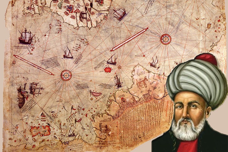 Der legendäre osmanische Seefahrer Piri Reis war im Besitz einer Karte, die Amerika (unten) zeigt. Doch dies ist kein Beweis für Erdogans These.&nbsp;