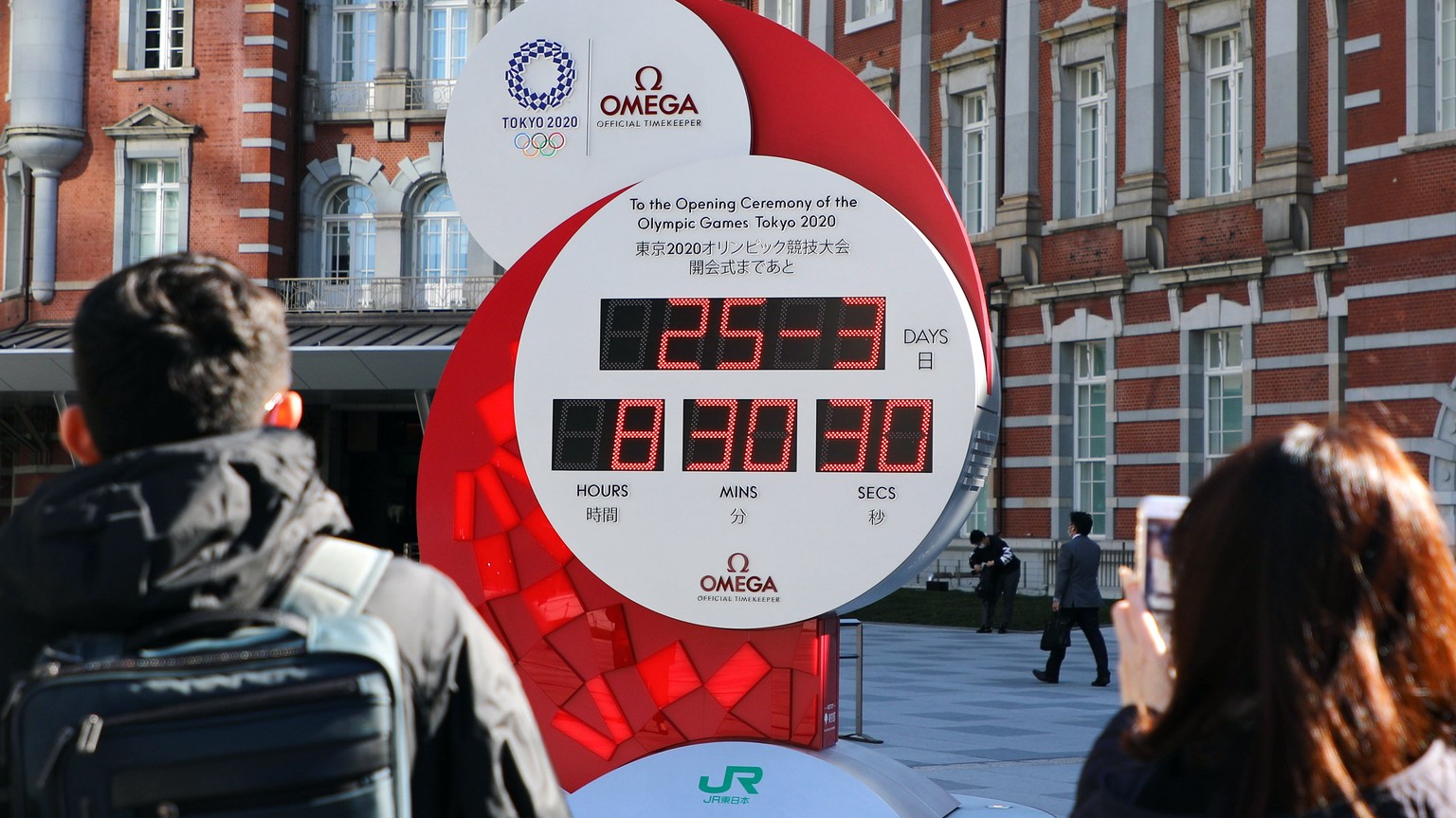 epa08320211 An Olympic Games countdown clock no longer shows the days left until the opening ceremony of the Tokyo 2020 Olympic Games after the sporting event was postponed amid the ongoing coronaviru ...
