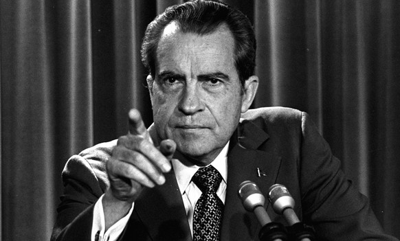 FILE - In this March 15, 1973, file photo President Nixon tells a White House news conference that he will not allow his legal counsel, John Dean, to testify on Capitol Hill in the Watergate investiga ...