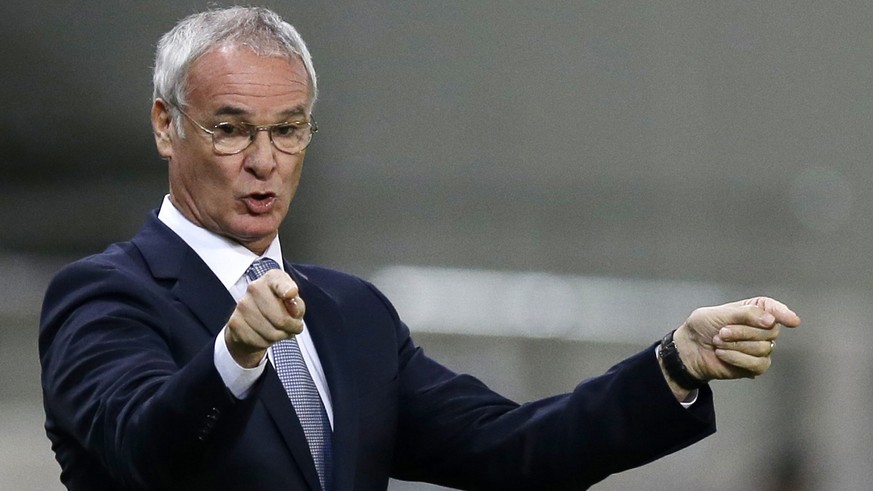 FILE - In this Friday, Nov. 10, 2014 file photo Greece&#039;s coach Claudio Ranieri of Italy reacts during the Group F Euro 2016 qualifying soccer match between Greece and Faroe Islands, at the Georgi ...