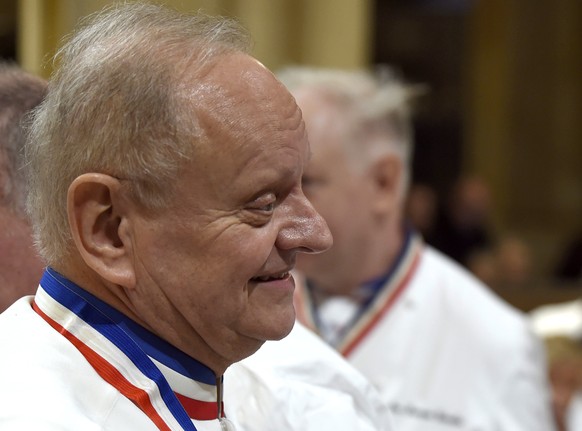 FILE - In this Jan.26, 2018 file photo, French chef Joel Robuchon attends the funeral ceremony for late French chef Paul Bocuse at the Saint-Jean cathedral, in Lyon, central France. French master chef ...