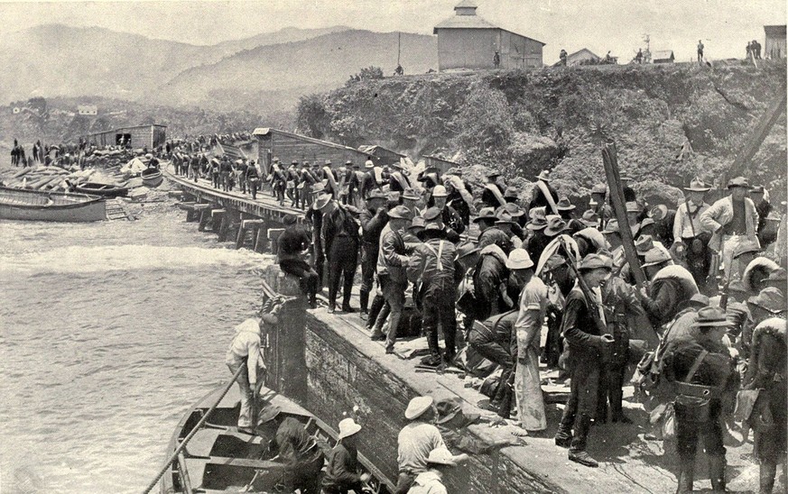 landgang amerikanischer truppen bei daiquiri, kuba, 1898 spanisch-amerikanischer krieg history retro https://de.wikipedia.org/wiki/Daiquir%C3%AD