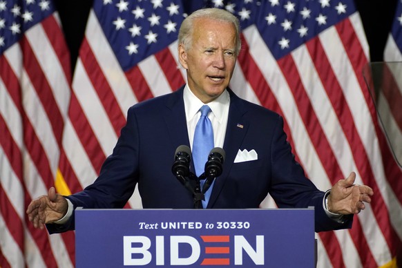 Democratic presidential candidate former Vice President Joe Biden speaks during a campaign event with his running mate Sen. Kamala Harris, D-Calif., at Alexis Dupont High School in Wilmington, Del., W ...