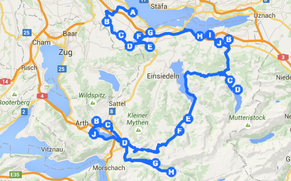 Die ungefähre Strecke der heutigen Etappe von Zürich nach Wädenswil.