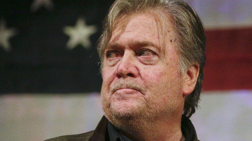 In this Sept. 25, 2017 photo, former presidential strategist Steve Bannon speaks at a rally for U.S. Senate hopeful Roy Moore, in Fairhope, Ala. Bannon is rebuffing President Donald Trump’s public ple ...