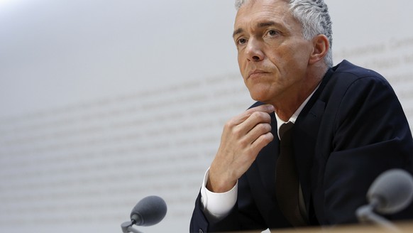 epa07561103 Swiss Federal Attorney Michael Lauber attends a press conference at the Media Centre of the Federal Parliament in Bern, Switzerland, 10 May 2019. Federal Attorney Michael Lauber is critici ...