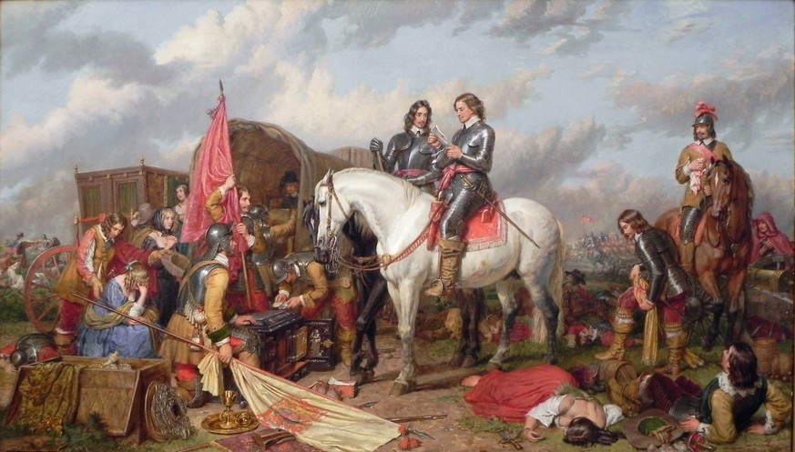 Oliver Cromwell in der Schlacht von Naseby (1645): Mit der von ihm betriebenen Hinrichtung Karls I. endeten alle Versuche der Stuart-Könige, England in einen absolutistisch regierten Staat umzuwandeln ...