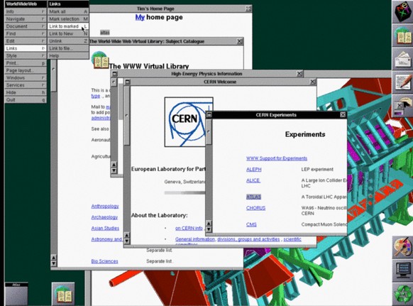 Tim Berners-Lees Original-WWW-Browser von 1993 auf seinem NeXT-Computer.