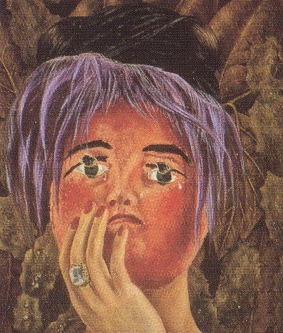 «Maske», 1945: Hier reflektiert Frida über die Nutzlosigkeit einer Maske. Im Bild weint sie mit, man kann sich unter ihr nicht verstecken.&nbsp;
